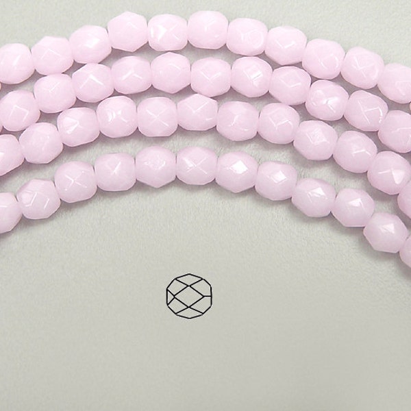 Perles de verre à facettes rondes polies au feu tchèque en albâtre rose 16 pouces 4 mm 6 mm Preciosa traditionnelle