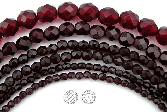 Garnet Color Preciosa Czech Fire Polished Round Faceted Glass