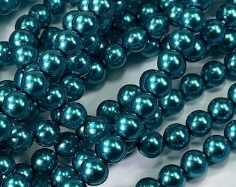 Quetzal Blue Green Peacock Czech Round Glass Imitation Pearls in 2mm 3mm 4mm 6mm 8mm 10mm Traditional Crystal Nacre Pearls