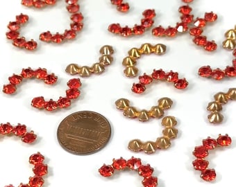 vintage Swarovski 21 mm en forme de croissant avec 4,5 mm de strass non plaqués orange jacinthe, 24 pièces SW015