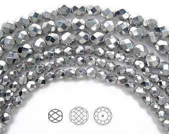 Crystal Labrador 2X fully coated Preciosa Czech Fire Polished Round Faceted Glass Beads Fire Polish Full Silver 3mm 4mm 6mm 8mm 10mm 12mm