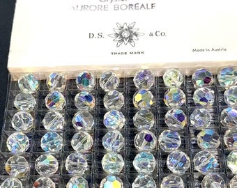 Art Swarovski. 5000-199 perles de cristal rondes vintage facettées aurore boréale avec revêtement AB de 11 mm dans la boîte d'origine # 199, SW231