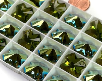 Swarovski Art 6866 Olivine AB coated top drilled chunky Cross Pendants in size 20mm 4 pcs