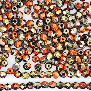 600 Jet California Golden Rush coated 3mm Preciosa Czech Fire Polished Round Faceted Glass Beads Traditional Czech Glass Fire Polish loose