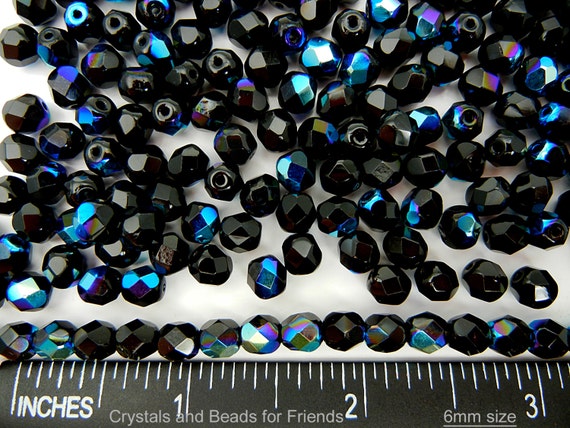 6mm Czech Fire Polished Glass Beads - 68 Beads 16 Inch Strand For Jewelry Making
