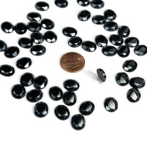 Hematite Vintage Czechoslovakian Glass Flat Oval Cabochons 48 pieces size 12x10mm in original packaging J757