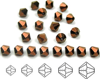 Jet Bronze coated Traditional Czech Glass MC Bicone Beads Rondell Diamond Crystals 3mm 4mm 6mm Preciosa Bronze Metallic Fully Coated