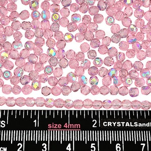 Crystal Pink Shimmer AB coated Czech Fire Polished Round Faceted Glass Beads 16 inch 3mm 4mm 6mm Traditional Preciosa Pink Aurora Borealis image 8