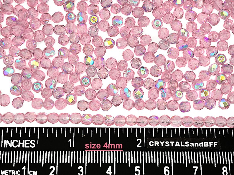 Crystal Pink Shimmer AB coated Czech Fire Polished Round Faceted Glass Beads 16 inch 3mm 4mm 6mm Traditional Preciosa Pink Aurora Borealis image 8