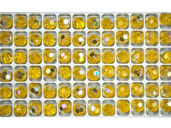 Czech Fire Polished Round Faceted Beads in Citrine AB coated 16/" strand