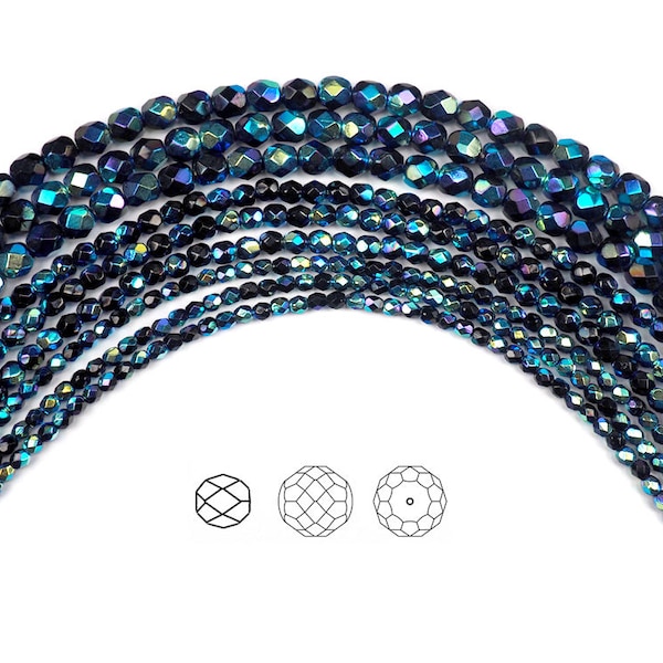 10 Perles Facettées De Bohême Preciosa 10mm - Jet AB, Qualité France