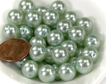 Perle d'imitazione ceche in vetro rotondo, crisolito chiaro, colore perla 10 mm 12 mm 14 mm
