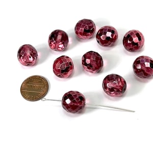 Indian Pink Silver coated loose Traditional Czech Fire Polished Round Faceted Glass Beads 8mm 10mm 14mm