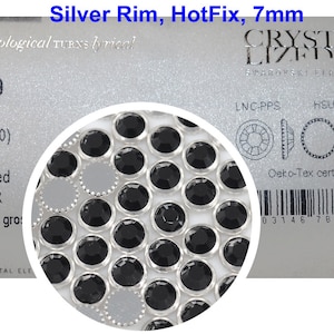 Swarovski Art 2029 HF Jet black Silver Rimmed HotFix Rhinestone Flatbacks 7mm 34ss ss34