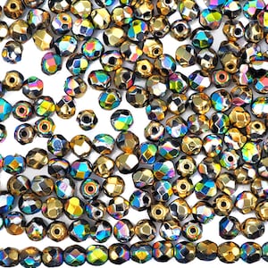 300 Jet California Blooming Meadow coated 6mm Preciosa Czech Fire Polished Round Faceted Glass Beads Traditional Czech Glass Fire Polish
