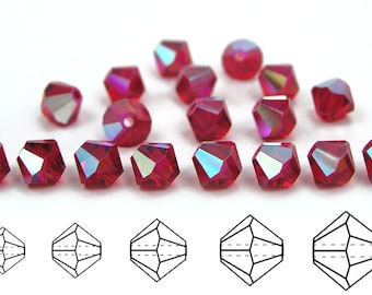 Medium Siam AB Coated Traditional Czech Glass MC Bicone Beads Rondell Diamond Crystals 3mm 4mm