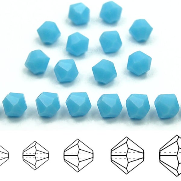 Opaque Blue Turquoise Traditional Czech Glass MC Bicone Beads Rondell Diamond Crystals 3mm 4mm 6mm Solid Baby Blue