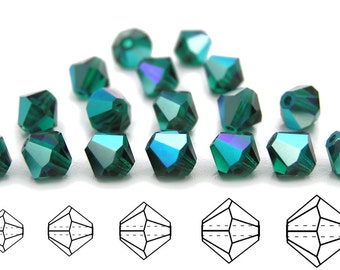 Emerald AB coated Traditional Czech Glass MC Bicone Beads Rondell Diamond Crystals 3mm 4mm 6mm 8mm Preciosa Dark Green Aurora Boreale Color