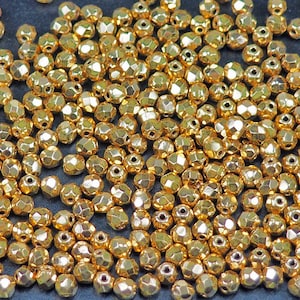 600 Crystal Aurum 2X fully gold coated 3mm Preciosa Czech Fire Polished Round Faceted Glass Beads loose Fire Polish full Aurum2X Golden