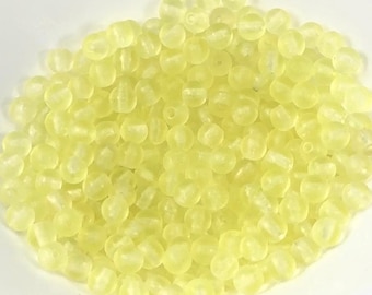 Czech Pressed Druk Round Smooth Glass Beads 4mm Yellow Matt 100 pieces CL148