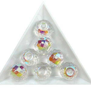 Czech Glass LARGE HOLE Faceted Fire Polished Beads 14mm (14x13mm) Crystal AB, P578