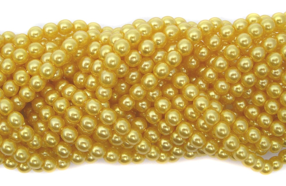 Yellow Gold Pearl, Czech Round Glass Imitation Pearls in 2mm, 3mm, 4m…