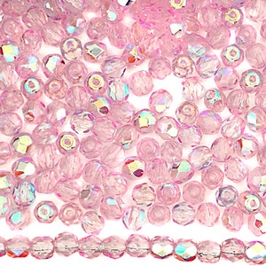 Crystal Pink Shimmer AB coated Czech Fire Polished Round Faceted Glass Beads 16 inch 3mm 4mm 6mm Traditional Preciosa Pink Aurora Borealis image 6