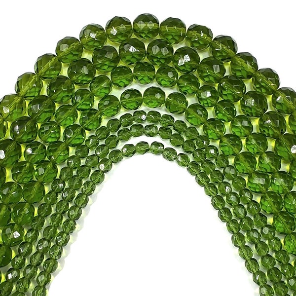 Green Olivine, Czech Fire Polished Round Faceted Glass Beads, Preciosa olive green 6mm, 10mm, 12mm, 14mm