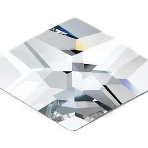 May include: A clear, faceted, diamond-shaped crystal with a reflective surface.
