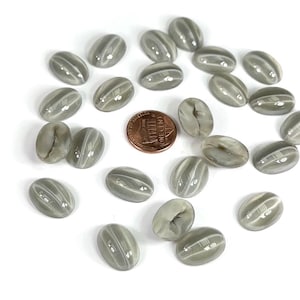 Gray Cats Eyes Vintage Czechoslovakian Glass Medium Dome Oval Cabochons 24 pieces size 18x13mm in original packaging J749