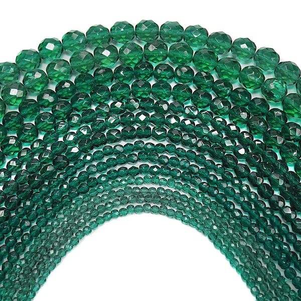 Emerald green Czech Fire Polished Round Faceted Glass Beads 16 inch 3mm 4mm 6mm 8mm 10mm 12mm Traditional Preciosa Dark Green Beads