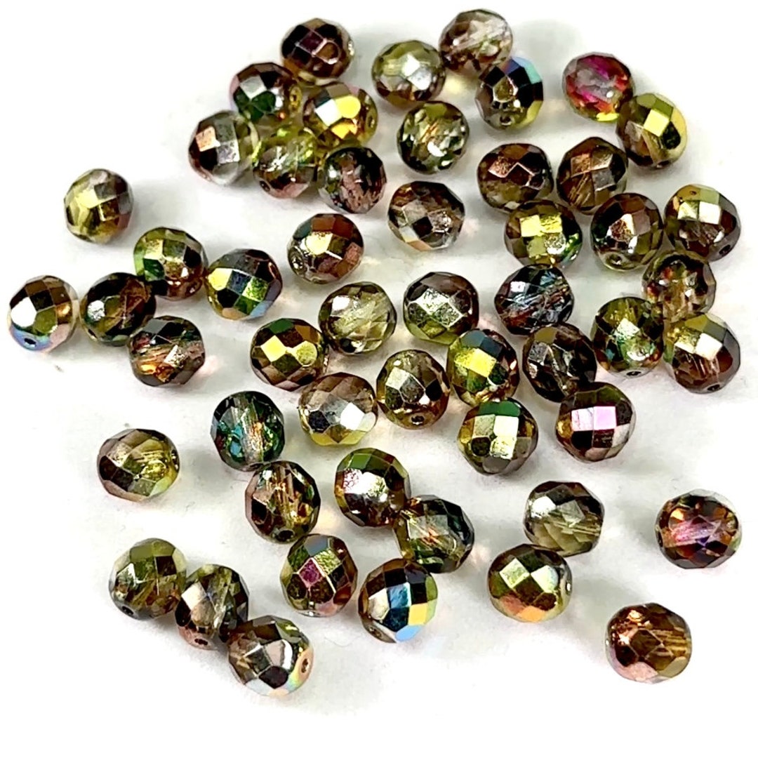 Perline di vetro sfaccettato rotondo ceco lucidato a fuoco, ricoperte di albicocca arcobaleno, fili da 16 pollici nelle misure 4 mm o 6 mm - Italia