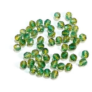 Kristall 2-Ton Grün und Gelb beschichtet Tschechische feuerpoliert runde facettierte Glasperlen 4 mm 6 mm 8 mm 10 mm 12 mm
