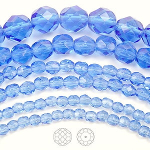 10mm 41pcs Light Sapphire Czech Fire Polished Round Faceted Glass Beads 16 inch strand