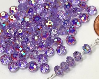 Violet AB coated Preciosa Czech Machine Cut Bellatrix Crystal Beads 6mm 36pcs light purple w Aurora Boreale spacer beads 5040 Briolette cut