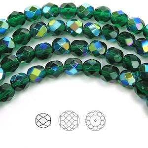 Medium smaragd AB gecoate Tsjechische vuurgepolijste ronde facetgeslepen glaskralen 16 inch 3 mm 4 mm 6 mm 8 mm Traditioneel preciosagroen Aurora Borealis