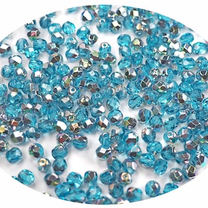 Aqua VL Vitrail Licht gecoate Preciosa Tsjechische vuurgepolijste ronde gefacetteerde glaskralen Losse tsjechische glasvuurpolijstkralen blauw zilver 4 mm 6 mm