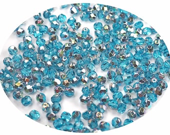 Aqua VL Vitrail Light enduit Preciosa tchèque feu poli rond perles de verre à facettes en vrac tchèque verre feu polonais perles bleu argent 4mm 6mm