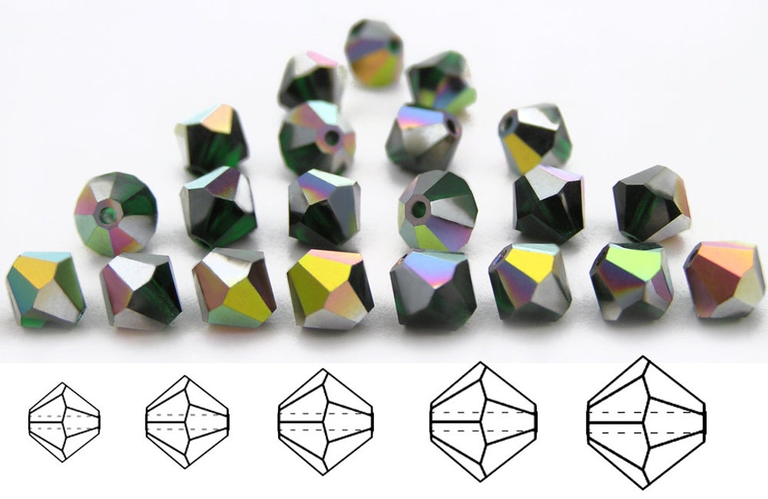 25 Perles Facettées En Verre De Bohême - Couleur émeraude Vitrail, 6mm, Marque Preciosa, Neuves