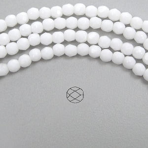 ChalkWhite Opaque Czech Fire Polished Round Faceted Glass Beads 16 inch Preciosa 3mm 4mm 6mm 8mm 10mm Chalk White Solid Color