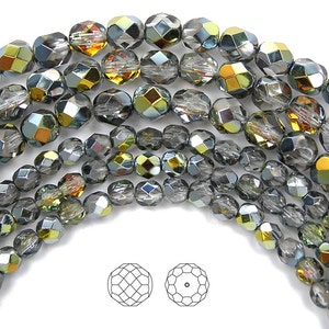 4mm (102pcs) Crystal Marea coated, Czech Fire Polished Round Faceted Glass Beads, 16 inch strand