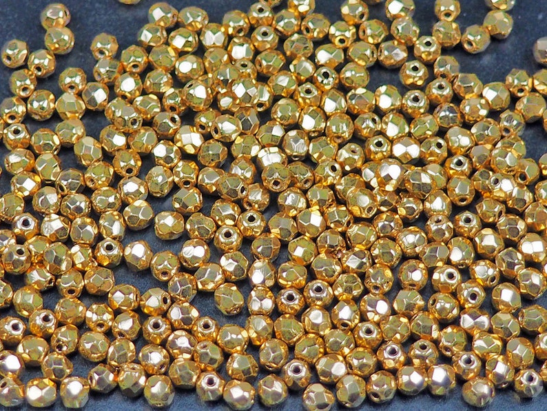 Crystal Aurum 2X goud volledig gecoate Tsjechische vuurgepolijste ronde gefacetteerde glaskralen preciosa 3 mm 4 mm 6 mm traditionele preciosa volledige Aurum2X afbeelding 2