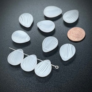 Czech Pressed Druk Glass Beads, Chunky Teardrop Petal with Top Hole Across, 20x15mm Crystal White Stripe Matted, 10 pieces, CL007