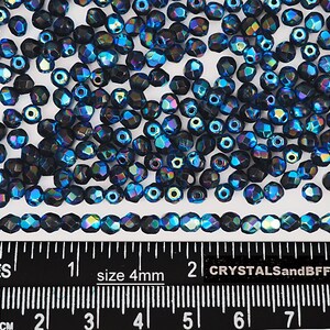 600 Jet AB 2X fully coated 4mm Preciosa Czech Fire Polished Round Faceted Glass Beads Traditional Czech Glass Fire Polish Bead loose AB2X