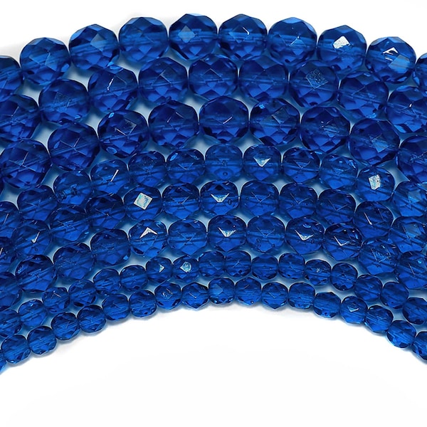 Capri Blue Czech Fire Polished Round Faceted Glass Beads 16 inch Preciosa 3mm 4mm 6mm 8mm 10mm 12mm Traditional Beads