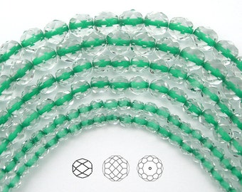 Crystal Green Lined Czech Fire Polished Round Faceted Glass Beads 4mm 6mm 8mm on 16 inch strand Traditional Czech Glass Fire Polish Beads