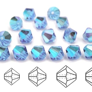 Light Sapphire AB coated Traditional Czech Glass MC Bicone Beads Rondell Diamond Crystals 3mm 4mm 8mm Preciosa Light Blue Aurora Borealis