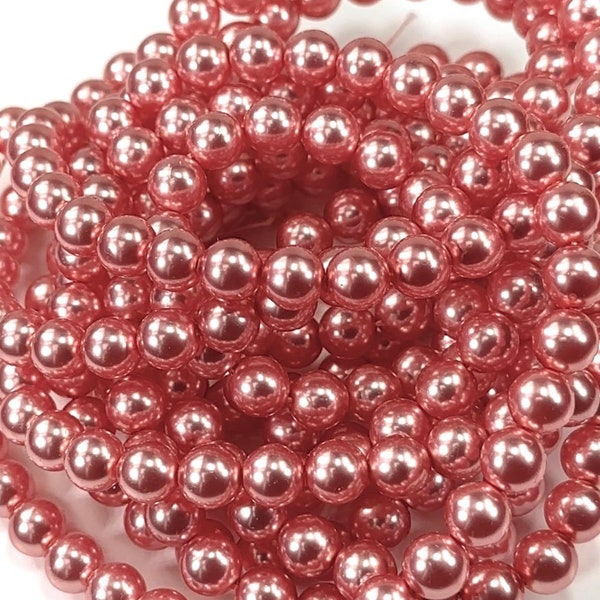 Rose Pink Pearl Czech Round Glass Imitation Pearls in 2mm 3mm 4mm 6mm 8mm 10mm Traditional Crystal Nacre Pearls