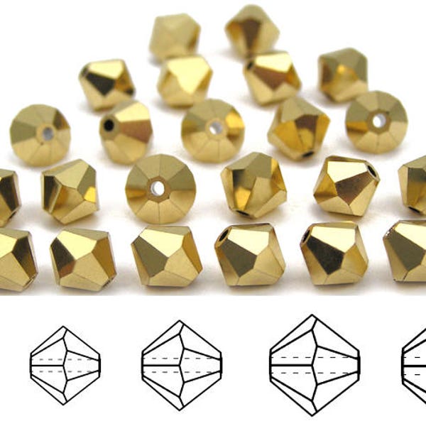 Crystal Aurum 2X perles toupies MC traditionnelles en verre tchèque recouvert d'or, cristaux de diamant ronds 3 mm 4 mm 5 mm 6 mm, cristal d'or Preciosa Aurum