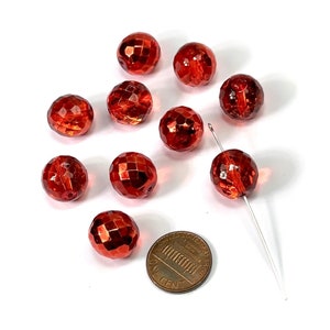 Fire Red Silver coated loose Traditional Czech Fire Polished Round Faceted Glass Beads 14mm 10pcs CF102